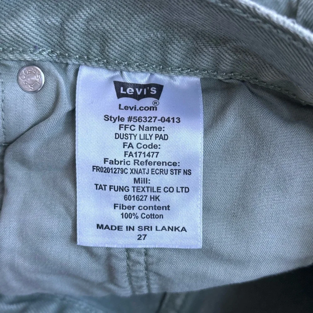 Levi’s Dusty Lily Pad Raw Hem Buttonfly Denim Jean Shorts Olive Green Size 27